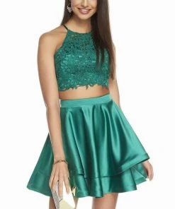 Alyce Paris - 3825 Two-Piece Beaded Lace Top Satin Cocktail Dress 8 Alyce Paris - 3825 Two-Piece Beaded Lace Top Satin Cocktail Dress