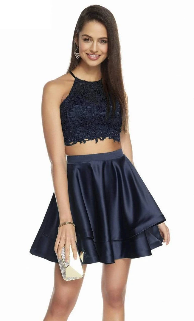 Alyce Paris - 3825 Two-Piece Beaded Lace Top Satin Cocktail Dress 6 Alyce Paris - 3825 Two-Piece Beaded Lace Top Satin Cocktail Dress