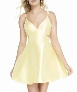 Cocktail Dresses Alyce Paris - 3879 V Neck Cutout Fitted Bodice A-Line Mikado Dress - 1 Pc Sunshine In Size 0 Available