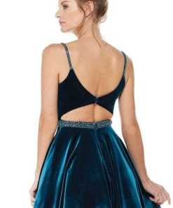 Alyce Paris - 4008 Embellished Deep V-neck Velvet A-line Dress Cocktail Dresses