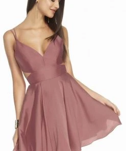 Alyce Paris - 4117 Bandeau Back V Neck Satin Chiffon Cocktail Dress - 1 Pc Red In Size 0 Available