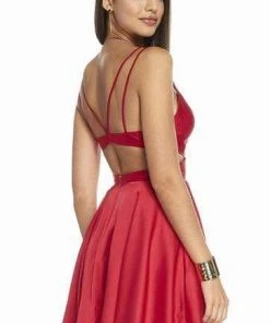 Alyce Paris - 4117 Bandeau Back V Neck Satin Chiffon Cocktail Dress - 1 Pc Red In Size 0 Available 7 Alyce Paris - 4117 Bandeau Back V Neck Satin Chiffon Cocktail Dress - 1 Pc Red In Size 0 Available