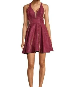 Alyce Paris - 4182 Plunging Neck Iridescent Taffeta Cocktail Dress - 1 Pc Raspberry In Size 20 Available