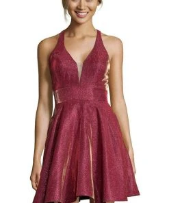 Cocktail Dresses Alyce Paris - 4182 Plunging V-Neck A-Line Cocktail Dress
