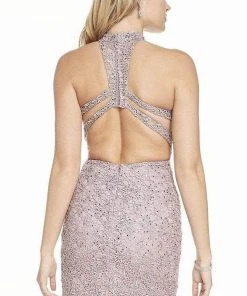 Alyce Paris - 4440 Halter Neck Cutout Racerback Lace Cocktail Dress Cocktail Dresses