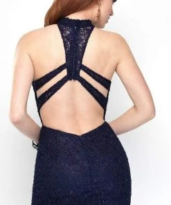 Alyce Paris - 4440 Halter Neck Cutout Racerback Lace Cocktail Dress Cocktail Dresses