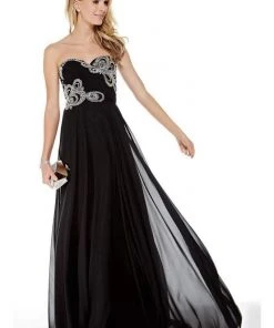Alyce Paris - 5003 Strapless Sweetheart Neckline Beaded Chiffon Gown - 1 Pc Black In Size 20 Available