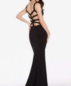 Alyce Paris - 60000 Strappy Caged Back Jersey Sheath Dress - 1 Pc Black In Size 000 Available Formal Gowns