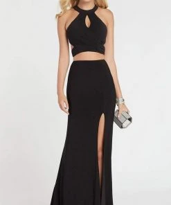 Alyce Paris - 60284 Fitted Two Piece Halter Jersey Dress With Slit Formal Gowns