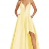 Formal Gowns Alyce Paris - 60394 Sheer Plunging Neck Strappy Back High-Low Taffeta Gown - 1 Pc Yellow In Size 10 Available