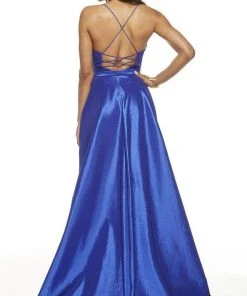 Formal Gowns Alyce Paris - 60394 Sheer Plunging Neck Strappy Back High-Low Taffeta Gown - 1 Pc Yellow In Size 10 Available