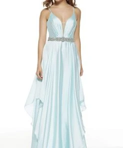 Alyce Paris - 60641 Plunging V-Neck Flowy Satin Chiffon Gown Formal Gowns