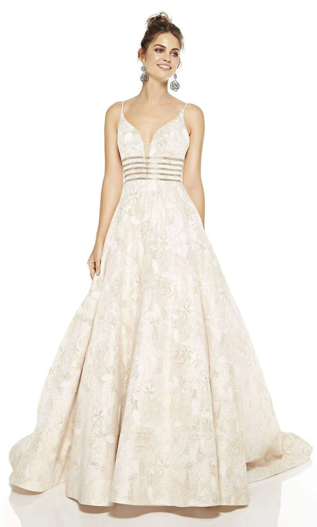 Alyce Paris - 60709 Deep V-Neck Jacquard Print Ballgown With Train 3 Alyce Paris - 60709 Deep V-Neck Jacquard Print Ballgown With Train