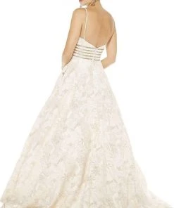 Alyce Paris - 60709 Deep V-Neck Jacquard Print Ballgown With Train