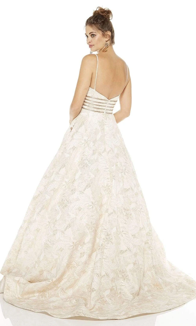 Alyce Paris - 60709 Deep V-Neck Jacquard Print Ballgown With Train 4 Alyce Paris - 60709 Deep V-Neck Jacquard Print Ballgown With Train