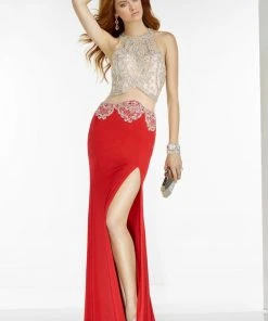 Formal Gowns Alyce Paris - 6535 Beaded Illusion Halter Sheath Dress