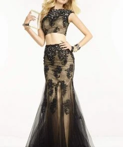 Alyce Paris - 6584 Two Piece Beaded Lace Bateau Trumpet Dress Formal Gowns