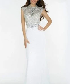 Formal Gowns Alyce Paris 6718 Lace Jewel Gown - 1 Pc Diamond White In Size 16 Available