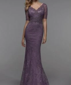 Formal Gowns Alyce Paris - Applique Lace Trumpet Evening Dress 27536 - 1 Pc Heather In Size 8 Available