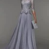 Alyce Paris - Appliqued Peplum Evening Dress 27470 - 1 Pc Silver In Size 8 Available