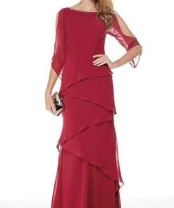 Mother Of The Bride Alyce Paris - Bateau Neck Tiered Chiffon Trumpet Dress 27046SC