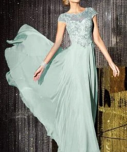 Alyce Paris - Beaded Lace Illusion Bateau Evening Gown 29655 - 1 Pcs Blue Iris In Sizes 4 Available Formal Gowns