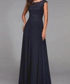 Alyce Paris - Cap Sleeve Ornate Lace Bodice Dress 27504 Formal Gowns