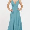 Formal Gowns Alyce Paris - Deep V-Neck Crisscross Back Ruched A-Line Dress 60456 - 1 Pc Premier Blue In Size 2 Available