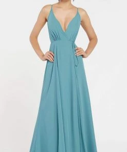 Formal Gowns Alyce Paris - Deep V-Neck Crisscross Back Ruched A-Line Dress 60456 - 1 Pc Premier Blue In Size 2 Available