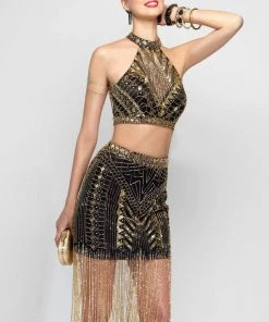 Alyce Paris Halter Neck Two-Piece Beaded Short Dress 2567