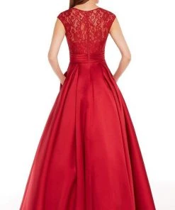 Alyce Paris - Lace V-neck Mikado Ballgown 27278 - 1 Pc Crimson In Size 10 Available