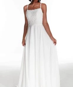 Alyce Paris - Laced Straight-Across Bridal Gown 7018 - 1 Pc Diamond White In Size 0 Available Formal Gowns