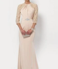 Alyce Paris Long Lace Sleeved Cutout Back Sheath Gown 27156 - 1 Pc Rosewater In Size 14 Available