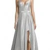 Alyce Paris - Metallic Lame High-Low Gown 60712 - 1 Pc Silver In Size 2 Available
