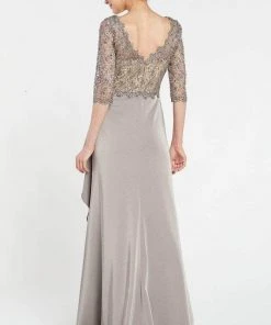 Alyce Paris - Quarter Sleeve Lace Formal Dress 27260 - 1 Pc Charcoal In Size 10 Available