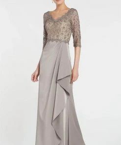 Alyce Paris - Quarter Sleeve Lace Formal Dress 27260 - 1 Pc Charcoal In Size 10 Available