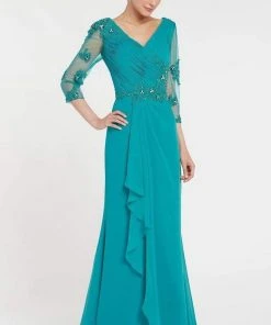 Alyce Paris - Quarter Sleeve Ruffle Draped Gown 29681 Formal Gowns 10 Alyce Paris - Quarter Sleeve Ruffle Draped Gown 29681 Formal Gowns