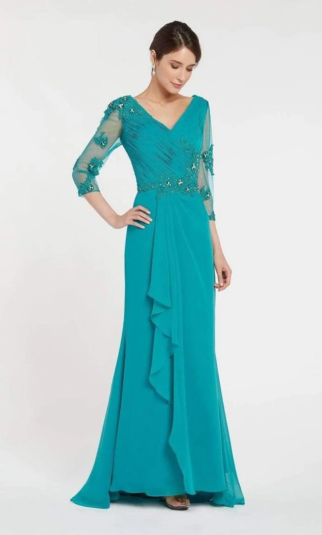 Alyce Paris - Quarter Sleeve Ruffle Draped Gown 29681 Formal Gowns 6 Alyce Paris - Quarter Sleeve Ruffle Draped Gown 29681 Formal Gowns