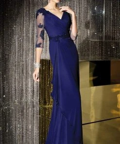 Alyce Paris - Quarter Sleeve Ruffle Draped Gown 29681 Formal Gowns 9 Alyce Paris - Quarter Sleeve Ruffle Draped Gown 29681 Formal Gowns