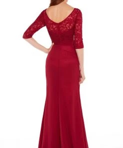 Alyce Paris Quarter Sleeves Lace Chiffon A-line Gown 27234 - 1 Pc Wine In Size 12 Available Formal Gowns