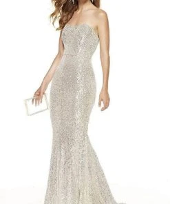 Alyce Paris - Sequined Mermaid Dress 60809 - 1 Pc Sand In Size 10 Available