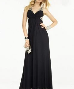 Alyce Paris - Sleeveless Bejeweled Cutout And Ruched Long Dress 35775