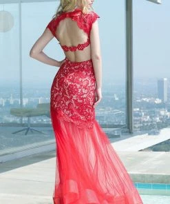 Formal Gowns Alyce Paris - Trendy Queen Anne Lace Convertible Dress With Detachable Tulle Train 2442 6 Formal Gowns Alyce Paris - Trendy Queen Anne Lace Convertible Dress With Detachable Tulle Train 2442