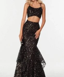 Alyce Paris - Two Piece Sequined Prom Dress 61212 - 1 Pc Black/Gold In Size 2 Available