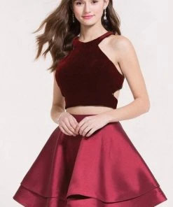 Alyce Paris - Two Piece Velvet Bodice Halter Dress 2648 - 1 Pc Wine In Size 00 Available