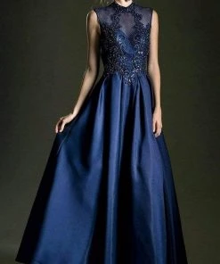 Andrea And Leo - 5175 Embroidered High Neck Mikado Ballgown