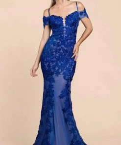 Andrea And Leo - A0258 Lace Embellished Off-Shoulder Trumpet Dress Formal Gowns