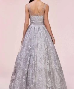 Andrea And Leo - A0620 Embroidered Lace Deep V Neck Ballgown Formal Gowns