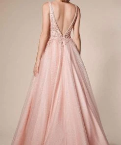 Formal Gowns Andrea And Leo - A0696 Floral Appliqued Beaded V Cut Bodice Ballgown