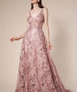 Andrea And Leo - A0701 Plunging V Neck A-Line Dress Formal Gowns